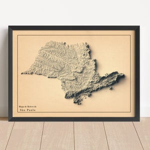 Sao Paulo (Brasilien) Minimalistische Reliefkarte | Sao Paulo Wand Kunst | Gerahmter Druck | Antikes Wanddekor | Topographische Karte Geschenk | KEINE 3D-KARTE