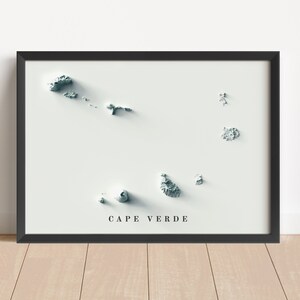 Kap Verde Minimalistische Reliefkarte | Kap Verde Kunst | Gerahmter Kap Verde Druck | Antikes Wanddekor | Topographische Karte Geschenk | KEINE 3D-KARTE