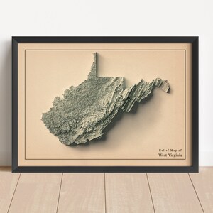 West Virginia minimalistische Landkarte | West Virginia Wandkunst | Gerahmter Druck | Antikes Wanddekor | Topographische Karte Geschenk | KEINE 3D-KARTE
