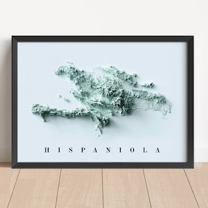Hispaniola Island Minimalistische Reliefkarte | Hispaniola Wandkunst | Gerahmter Druck | Antikes Wanddekor | Topographische Karte Geschenk | KEINE 3D-KARTE