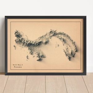 Panama Minimalistische Reliefkarte | Panama Wand Kunst | Panama gerahmter Druck | Antikes Wanddekor | Topographische Karte Geschenk | KEINE 3D-KARTE