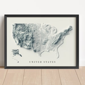 USA Minimalistische Reliefkarte | US Wand Kunst | USA gerahmter Druck | Antikes Wanddekor | Topographische Karte Geschenk | KEINE 3D-Karte