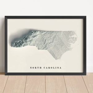 North Carolina Minimalistische Reliefkarte | Libanon Wandkunst | Gerahmter Druck | Antikes Wanddekor | Topographische Karte Geschenk | KEINE 3D-KARTE