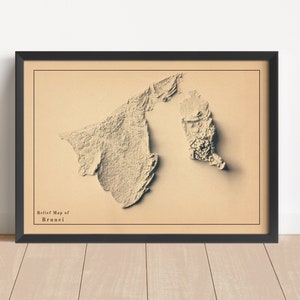 Brunei Minimalistische Reliefkarte | Brunei Wandkunst | Gerahmter Brunei Druck | Antikes Wanddekor | Topographische Karte Geschenk | KEINE 3D-KARTE