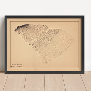 South Carolina Minimalistische Reliefkarte | Libanon Wandkunst | Gerahmter Druck | Antikes Wanddekor | Topographische Karte Geschenk | KEINE 3D-KARTE