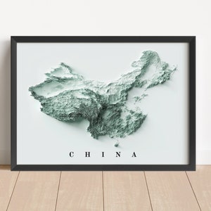 China Minimalistische Reliefkarte | Porzellan Wand Kunst | Gerahmter Porzellandruck | Antikes Wanddekor | Topographische Karte Geschenk | KEINE 3D-KARTE