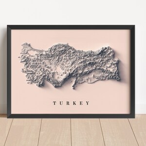 Türkei Minimalistische Reliefkarte | Truthahn Wand Kunst | Türkei gerahmter Druck | Antikes Wanddekor | Topographische Karte Geschenk | KEINE 3D-KARTE
