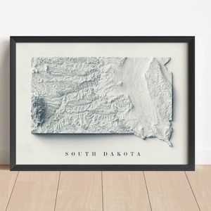 South Dakota Minimalistische Reliefkarte | South Dakota Wand Kunst | Gerahmter Druck | Antikes Wanddekor | Topographische Karte Geschenk | KEINE 3D-KARTE