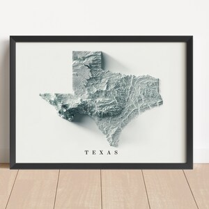 Texas Minimalistische Reliefkarte | Texas Wandkunst | Texas gerahmter Druck | Antikes Wanddekor | Topographische Karte Geschenk | KEINE 3D-KARTE