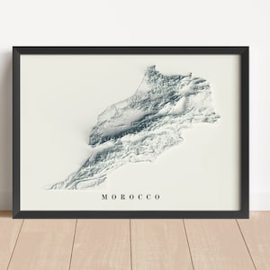 Mappa in rilievo minimalista del Marocco / Arte murale del Marocco / Stampa incorniciata del Marocco / Decorazione murale antica / Regalo mappa topografica / NON UNA MAPPA 3D