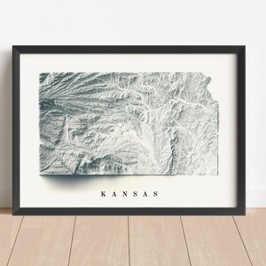 Kansas Minimalistische Reliefkarte | Kansas Wandkunst | Kansas gerahmter Druck | Antikes Wanddekor | Topographische Karte Geschenk | KEINE 3D-KARTE