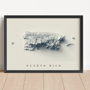 Porto Rico Minimalistische Reliefkarte | Libanon Wandkunst | Fuerte Rico gerahmter Druck | Antikes Wanddekor | Topographische Karte Geschenk | KEINE 3D-KARTE