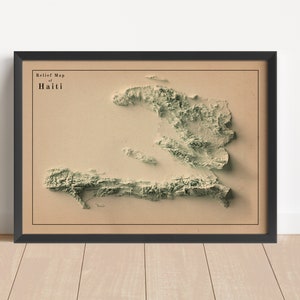Minimalistische reliëfkaart Haïti | Muurkunst Haïti | Haïti ingelijste print | Antieke wanddecoratie | Cadeau topografische kaart | GEEN 3D-KAART