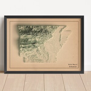 Minimalistische Landkarte von Arkansas | Arkansas Wandkunst | Gerahmter Druck | Antikes Wanddekor | Topographische Karte Geschenk | KEINE 3D-KARTE