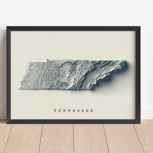 Tennessee Minimalistische Reliefkarte | Tennessee Wandkunst | Tennessee gerahmter Druck | Antikes Wanddekor | Topographische Karte Geschenk | KEINE 3D-KARTE