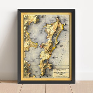 Carte en relief vintage de Florianopolis (Brésil), basée sur l'original de 1916 | Art mural et décoration d'intérieur | Cadeau encadré | Impression topographique | PAS UNE CARTE 3D