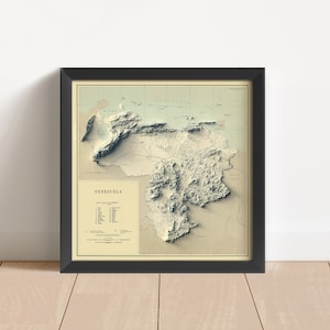 Venezuela Vintage Landkarte, basierend auf dem Original von 1948 | Venezuela Wand Kunst & Home Decor | Gerahmter Druck | Topographische Karte Geschenk | KEINE 3D-KARTE