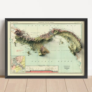 Panama Vintage Reliefkarte, basierend auf der Vorlage von 1967 | Panama Wand Kunst & Home Decor | Dekorative Karte | Topographische Karte Geschenk | KEINE 3D-KARTE