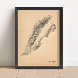 Lebanon Minimalist Relief Map | Lebanon Wall Art | Framed Lebanon Print | Antique Wall Decor | Topographic Map Gift | NOT A 3D MAP