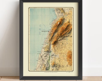 Lebanon Vintage Relief Map, based on 1931 original | Lebanon Wall Art & Home Decor | Framed Print | Topographic Map Gift | NOT A 3D MAP