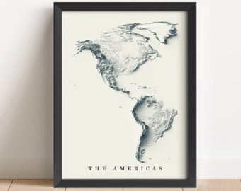 アメリカ大陸地図（2D地図）、北アメリカ地形図、南アメリカ地形図