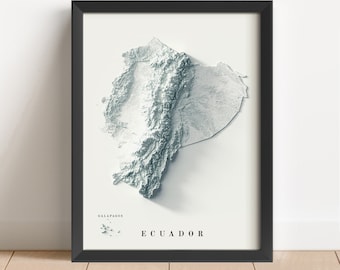 Ecuador Minimalist Relief Map | Ecuador Wall Art | Framed Ecuador Print | Antique Wall Decor | Topographic Map Gift | NOT A 3D MAP