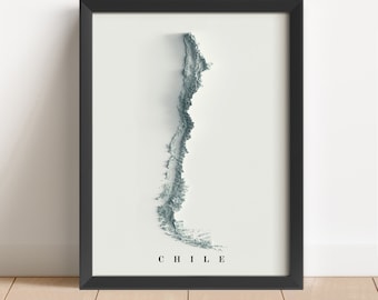 Chile Minimalist Relief Map | Chile Wall Art | Framed Chile Print | Antique Wall Decor | Topographic Map Gift | NOT A 3D MAP