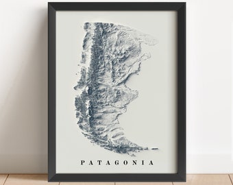 Patagonia Map, Patagonia Relief Map, Patagonia Wall Decor, Patagonia Minimalist Map, Patagonia Poster - 2D FLAT POSTER