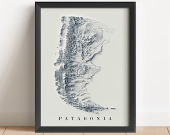 Patagonia Minimalist Relief Map | Patagonia Wall Art | Framed Patagonia Print | Antique Wall Decor | Topographic Map Gift | NOT A 3D MAP