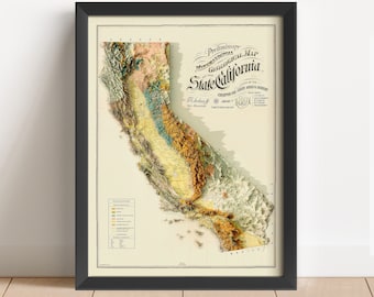 California Vintage Relief Map, based on 1891 original | California Wall Art & Home Decor | Framed Gift | Topographic Print | NOT A 3D MAP