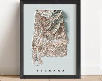 Alabama Minimalist Relief Map | Alabama Wall Art | Framed Alabama Print | Antique Wall Decor | Topographic Map Gift | NOT A 3D MAP