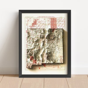 New Mexico Vintage Reliefkarte, basierend auf dem Original von 1928 | New Mexico Wand Kunst & Wohnkultur | Gerahmter Druck | Topographische Geschenk | KEINE 3D-KARTE