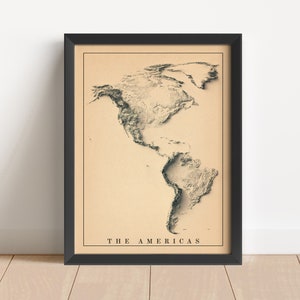 Die Amerikas minimalistische Reliefkarte | Südamerika Karte | Mittelamerika Karte | Nordamerika | Topographische Karte Geschenk | KEINE 3D-KARTE