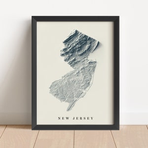 New Jersey Minimalistische Reliefkarte | New Jersey Wand Kunst | New Jersey gerahmter Druck | Antikes Wanddekor | Topographische Karte Geschenk | KEINE 3D-KARTE