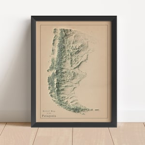 Mappa in rilievo minimalista della Patagonia / Mappa del Cile / Mappa dell'Argentina / Arte murale del Libano / Decorazione murale antica / Mappa topografica regalo / NON È UNA MAPPA 3D