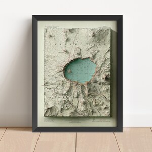 Vintage reliëfkaart Crater Lake (Oregon), gebaseerd op het origineel uit 1911 | Muurkunst en woondecoratie | Ingelijste print | Cadeau topografische kaart | GEEN 3D-KAART