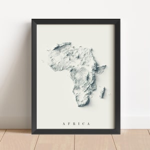 Carte en relief minimaliste de l'Afrique | Art mural Afrique | Impression Afrique encadrée | Décoration murale antique | Carte topographique en cadeau | PAS UNE CARTE 3D