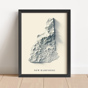 New Hampshire Landkarte | New Hampshire Wandkunst | Gerahmter Druck | Antikes Wanddekor | Topographische Karte Geschenk | KEINE 3D-KARTE
