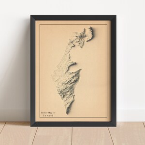 Israel Minimalistische Reliefkarte | Israel Wandkunst | Israel gerahmter Druck | Antikes Wanddekor | Topographische Karte Geschenk | KEINE 3D-KARTE