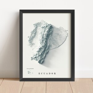 Minimalistische reliëfkaart Ecuador | Muurkunst Ecuador | Ingelijste Ecuador-print | Antieke wanddecoratie | Cadeau topografische kaart | GEEN 3D-KAART
