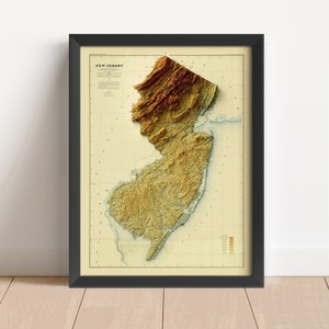 New Jersey Vintage Relief Landkarte, basierend auf Original von 1888 | Jersey Wand Kunst & Home Decor | Geschenk | Topographischer Druck | KEINE 3D-KARTE