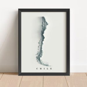 Chile Minimalistische Reliefkarte | Chile Wandkunst | Gerahmter Chile Druck | Antikes Wanddekor | Topographische Karte Geschenk | KEINE 3D-KARTE