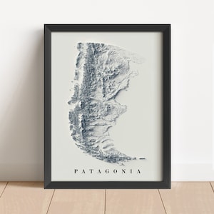 Patagonien Minimalistische Reliefkarte | Patagonien Wandkunst | Gerahmte Patagonien Poster | Antikes Wanddekor | Topographische Karte Geschenk | KEINE 3D-KARTE