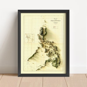 Philippinen Vintage Reliefkarte, basierend auf dem Original von 1902 | Wand Kunst & Home Decor | Gerahmter Druck | Topographische Karte Geschenk | KEINE 3D-KARTE