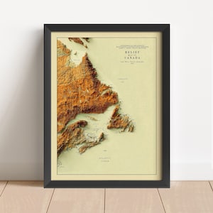 Atlantik Kanada Vintage Reliefkarte, basierend auf dem Original von 1904 | Wand Kunst & Home Decor | Gerahmter Druck | Topographische Karte Geschenk | KEINE 3D-KARTE