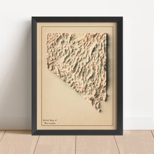 Nevada Minimalistische Reliefkarte | Nevada Wandkunst | Nevada gerahmter Druck | Antikes Wanddekor | Topographische Karte Geschenk | KEINE 3D-KARTE