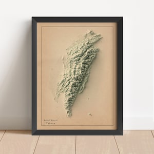 Minimalistische Reliefkarte Landkarte | Taiwan Wandkunst | Taiwan gerahmter Druck | Antikes Wanddekor | Topographische Karte Geschenk | KEINE 3D-KARTE