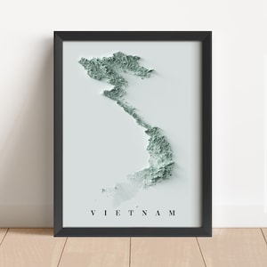 Vietnam Minimalistische Reliefkarte | Vietnam Wand Kunst | Gerahmter Vietnam Druck | Antikes Wanddekor | Topographische Karte Geschenk | KEINE 3D-KARTE