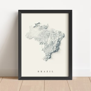 Carte en relief minimaliste du Brésil | Art mural du Brésil | Affiche Brésil encadrée | Décoration murale antique | Carte topographique en cadeau | PAS UNE CARTE 3D