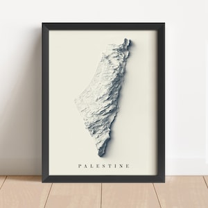 Carte en relief minimaliste de la Palestine | Art mural Palestine | encadrée Palestine | Décoration murale antique | Carte topographique en cadeau | PAS UNE CARTE 3D